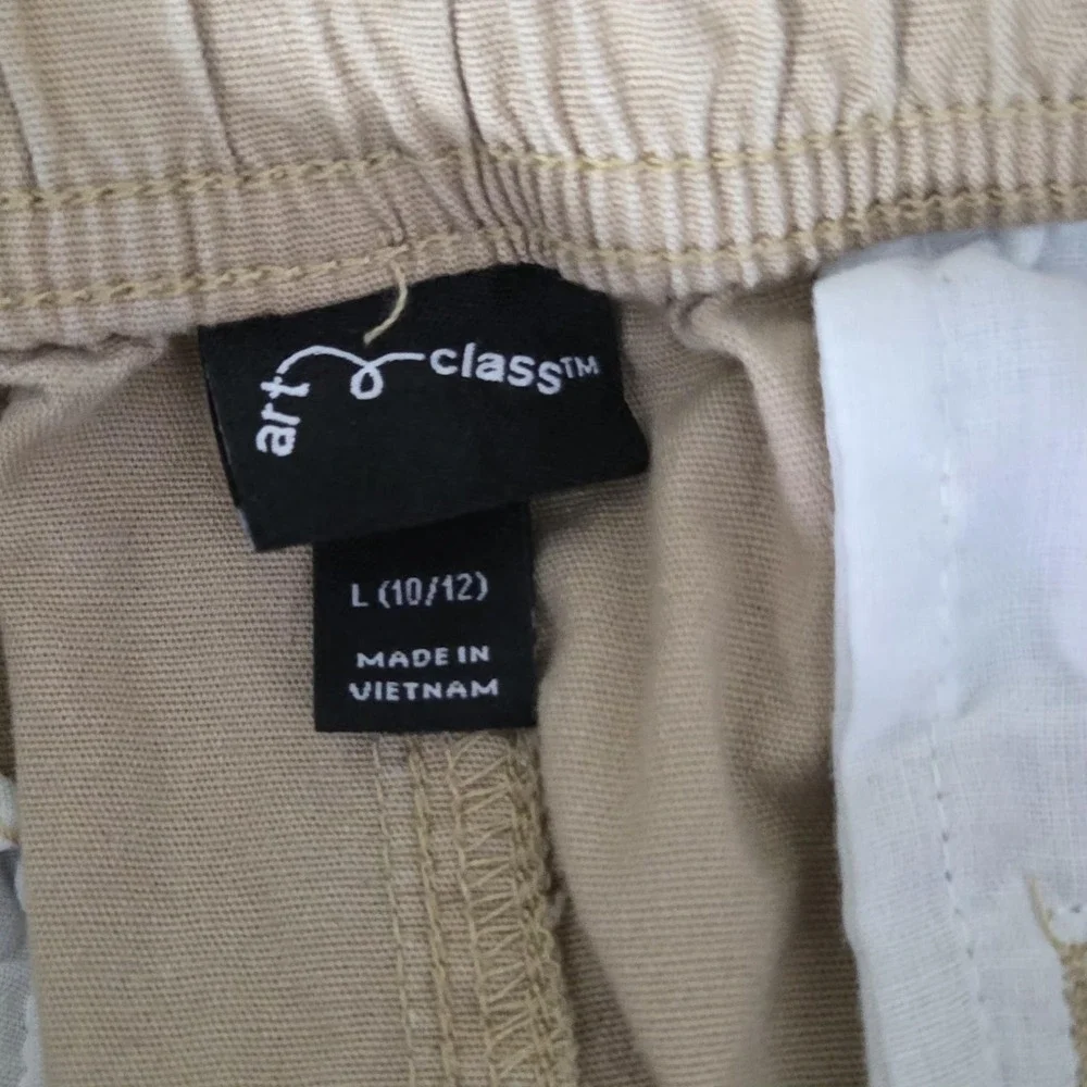 Art Class Shorts Boys 10-12 Beige Cargo Twill Elastic Waist Zip Pockets Casual